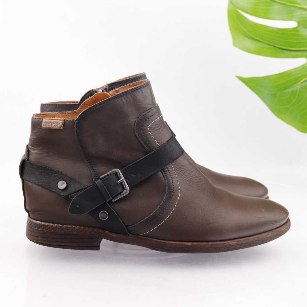 Pikolinos Womens Ordino Boots Size 40 9.5 Brown Leather Harness Booties Comfort